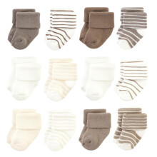 Hudson Baby Calzini unisex per neonati in cotone e spugna beige a righe, confezione da 12, da 6 a 12 mesi