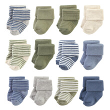 Hudson Baby Unisex Baby Cotton Rich Newborn e Terry Socks Blue Sage Stripe 6-12 mesi