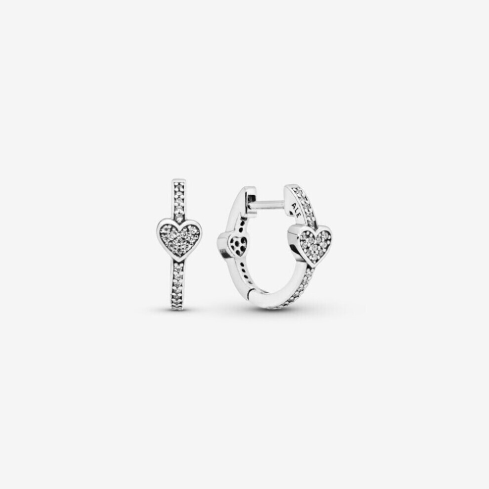(Pavé  Heart Hoop Earrings Sterling silver 297290CZ) (U 299488C01) (Sparkling Pandora Logo Stud Earrings Sterling silver 290559CZ) Genuine Pandora Sterling Silver S925 ALE Pavé Hoop Earrings With Pouch