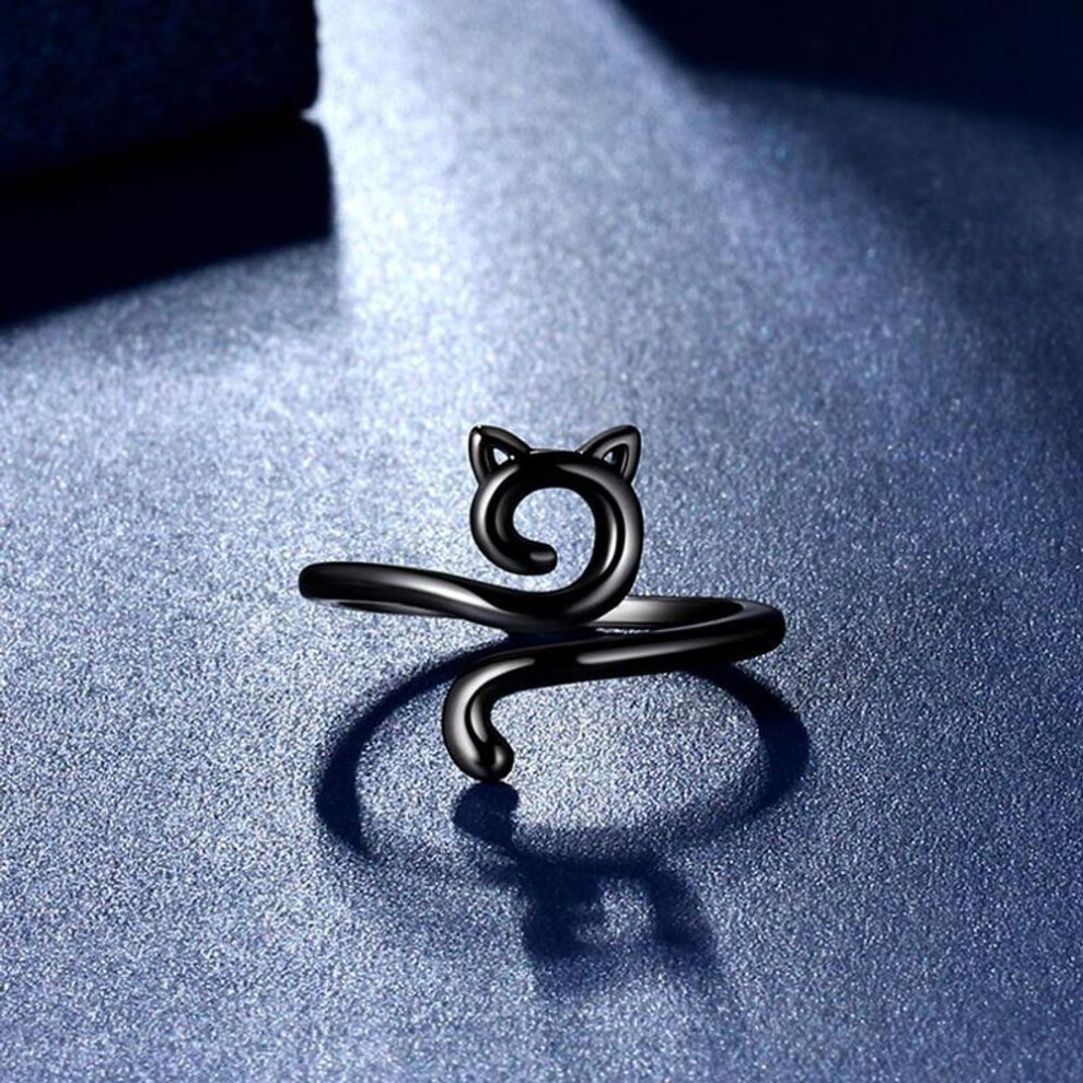 (black) Adjustable Size Yarn Ring Cat Ears Crochet Ring Beginner Knitting Crocheting Loop Thread Wrapped Rings Tension Regulator Tool