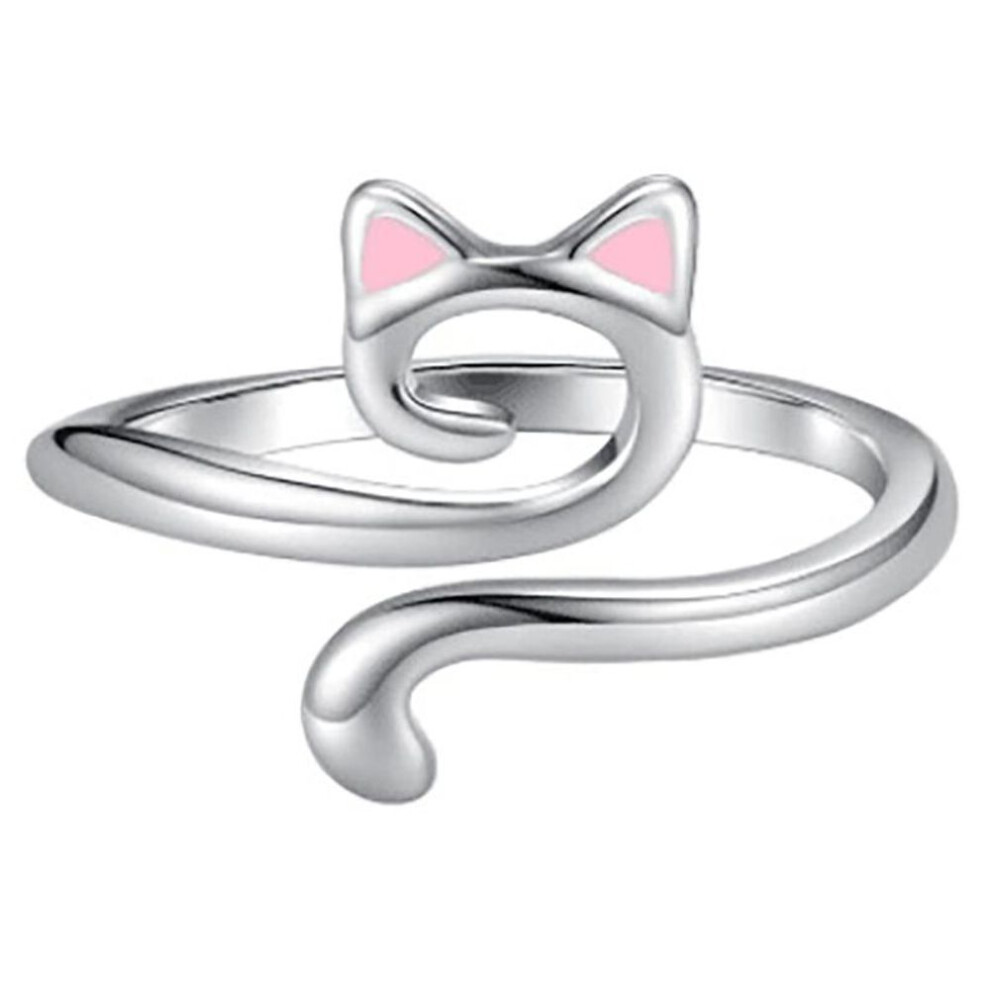 (pink) Adjustable Size Yarn Ring Cat Ears Crochet Ring Beginner Knitting Crocheting Loop Thread Wrapped Rings Tension Regulator Tool