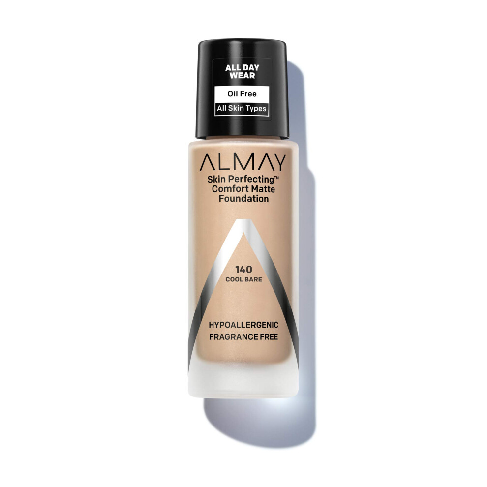 Almay Skin Perfecting Comfort Matte Foundation, Hypoallergenic, Cruelty Free, -Fragrance Free, Dermatologist Tested Liquid Makeup, Cool Bare, 1 Fl Oz
