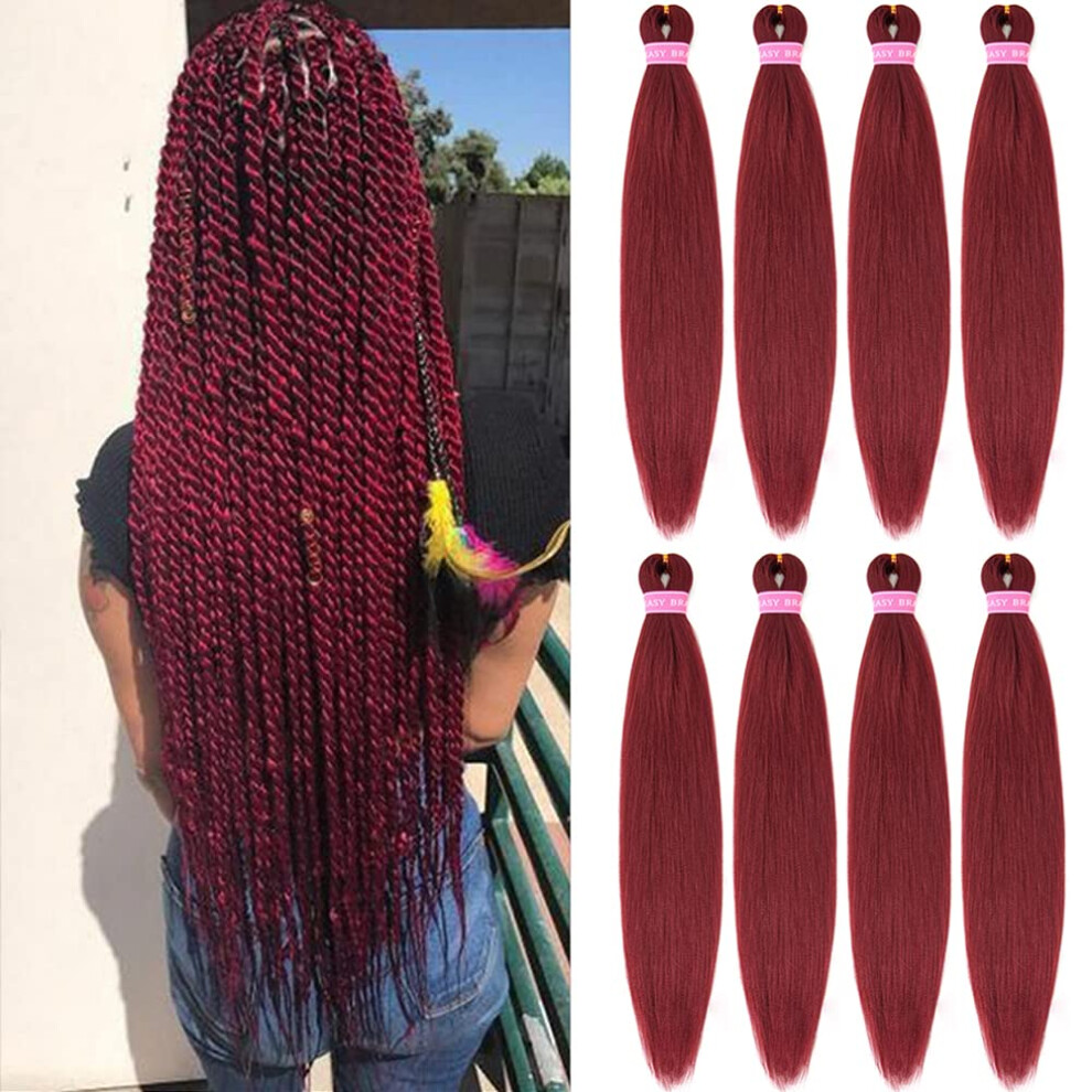 Aqinbel Unisex Red Braiding Hair 26 Inches 8 Bundles Braiding Hair Pre Stretched Itch Free Crochet Twist Hair For Braids Yaki Texture Burgundy Braidin