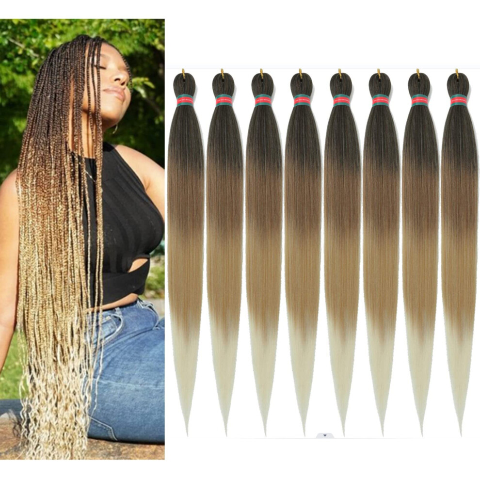Feng Shui Import Run Shui Ombre Pre Stretched Braiding Hair 36 Inch 4 Tones Kanekalon Braid Hair Extensions 8 Packs Multi Color Blend Braiding Hair Pre-Str