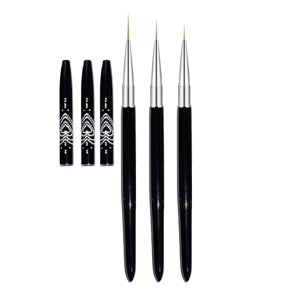 FULINJOY Nail Art Liner Brushes  7mm/9mm/11mm UV Gel Painting Nail Art Design Brush Metal Handle Nail Drawing Pens (3PCS  Black)