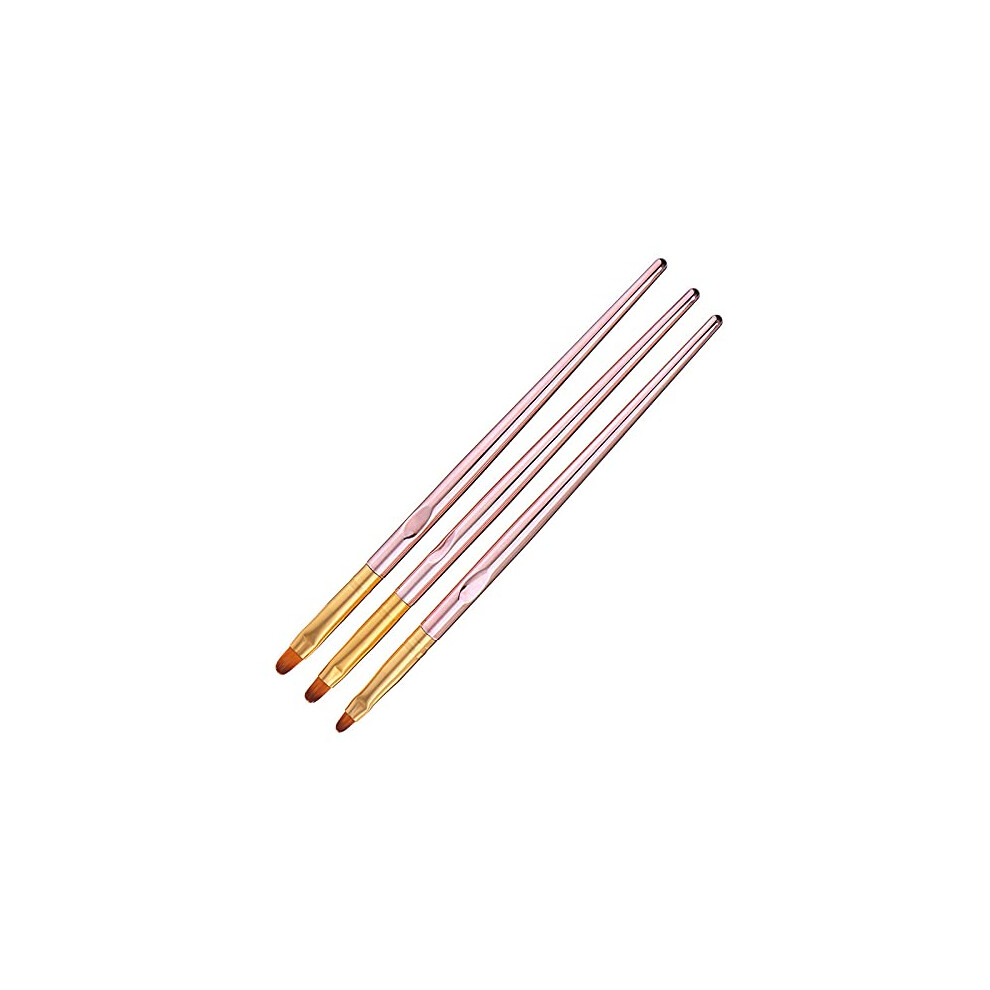 FULINJOY 3 Pcs Rose Gold Round Nail Art Brush Set Nail Painting Brush Manicure Tool UV Gel 3D Nail Brush Pens(7mm/8mm/9mm)