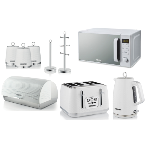 Swan Swan Elegance White Kettle Toaster Microwave & Kitchen Storage Set