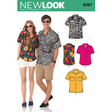 Simplicity U06197A New Look Easy to Sew Misses' and Men's Button-Up Shirt Sewing Patterns Kit, Code 6197, Sizes XS-XL