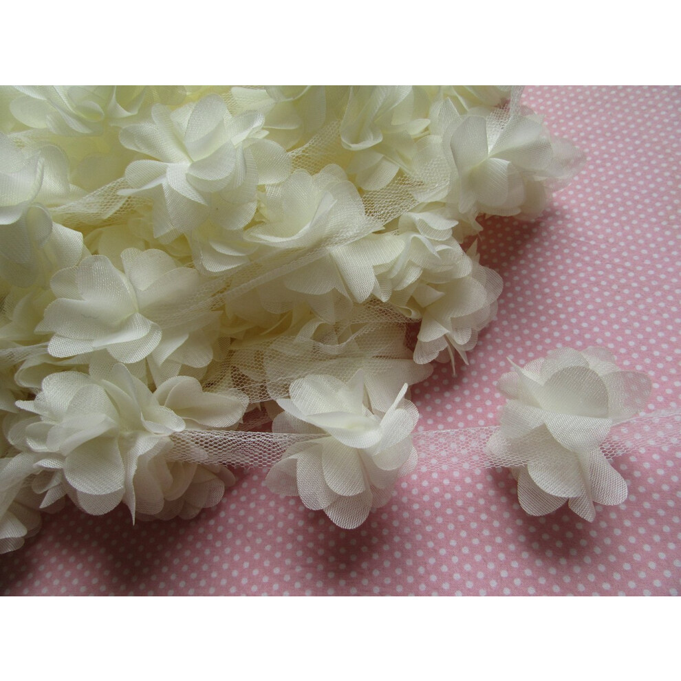 Yycraft - Nastro In Pizzo Con Fiore In Chiffon Da 5 Cm, Accessori Per Capelli Fai Da Te (3,7 M) Ivory-image