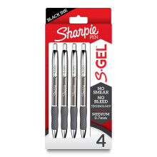SHARPIE S-Gel, Στυλό Gel, Μεταλλικό Σώμα, Gunmetal, Μέτριο Πιρούνι (0.7mm), Μαύρο Μελάνι, 4 Τεμάχια