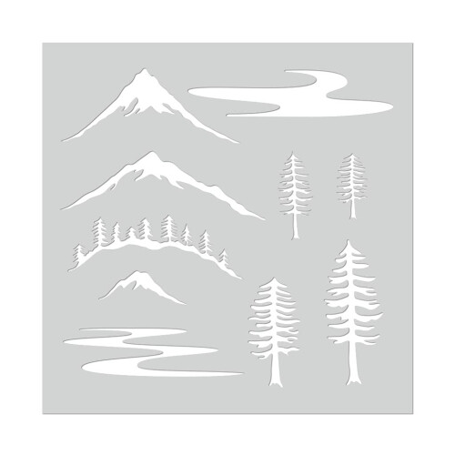 Hero Arts SA164 Mountain Scene Stencil 6 X 6 """"