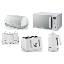 Swan Elegance White Kettle Toaster Microwave Breadbin & Canisters Set