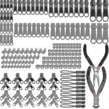 197 Pcs Zipper Repair Kit, Replacement Zip Slider Zipper Replacement with 2 Mini Pliers, for Garment, Bag, Jackets, Tents, Luggage