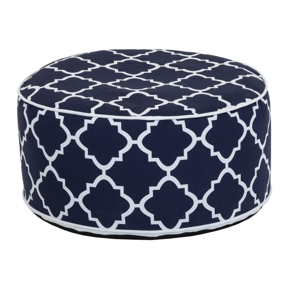 Charles Bentley Indoor/Outdoor Inflatable Garden Foot Stool Pouffe Bean Bag - Navy Blue And White Pattern H23cm Dia 53cm
