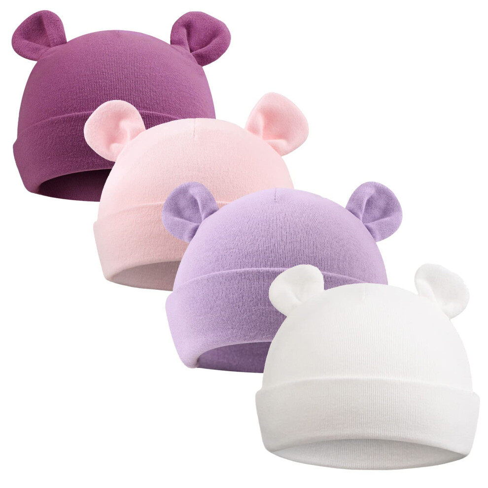 PESAAT Bonnet d'hôpital pour nouveau-né 0-12 mois Prématuré Garçons filles Bonnet Solide Bébé Chapeaux Automne Hiver (4Pack-B, 0-6 mois)