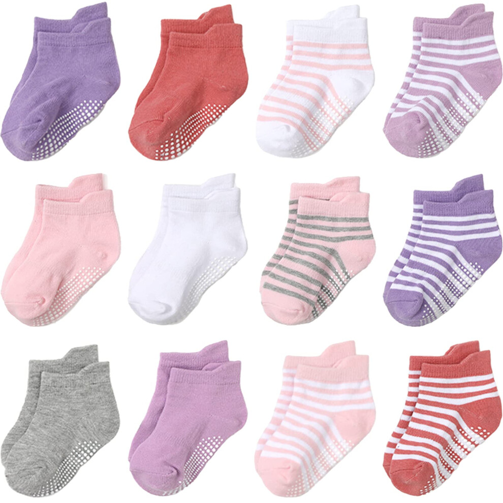 Aroveea Lot de 12 paires de chaussettes antidérapantes pour bébé de 3 à 5 ans pour tout-petits garçons et filles