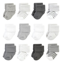 Hudson Baby Calzini unisex per neonati in cotone e spugna a righe grigie, confezione da 12, da 0 a 6 mesi