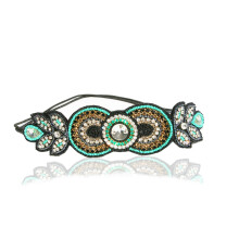 Endless Beauty Bands Gatsby Peacock Ovales Perlen-Strass-Stirnband Nr. 8, elastisches Stretch-Kopfband mit Style Guide, 20 verschiedene Tragemglichk