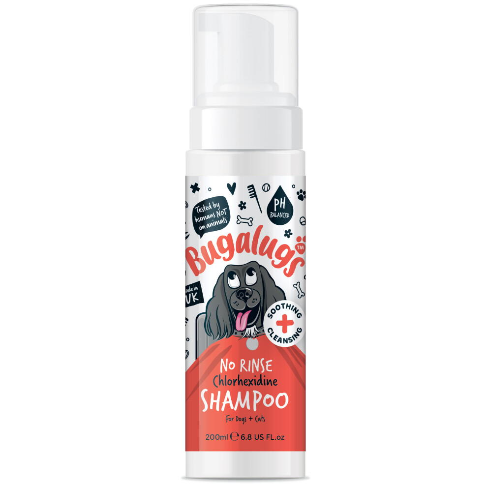 Bugalugs Chlorhexidine No Rinse Dog Shampoo, Itchy Skin Antifungal Antibacterial