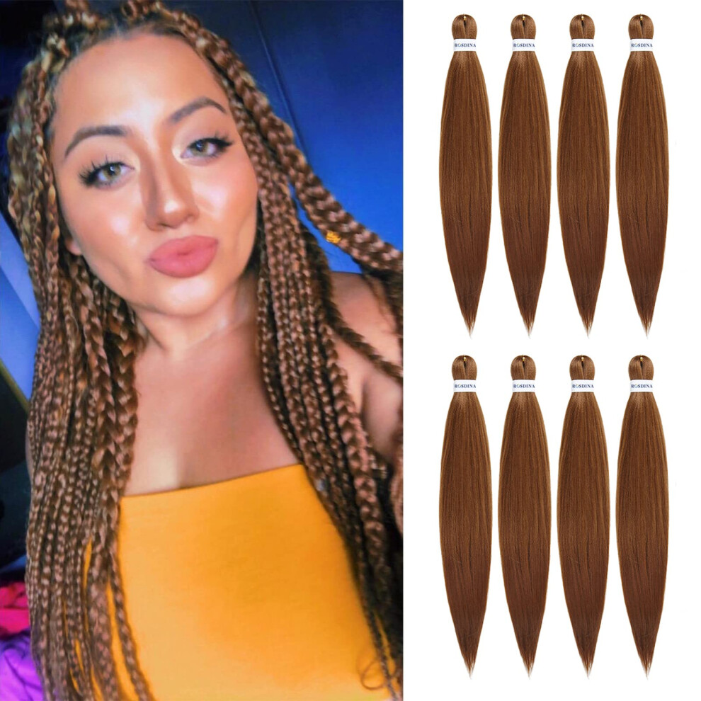 Rosdine Unisex Brown Rosdina Prestretched Braiding Hair 28 Inch 8 Packs Super Long Braiding Hair For Twist Or Box Braids Yaki Texture Hot W