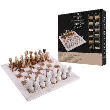 Majestic 12 Inch White and Green Onyx Marble Chess Set