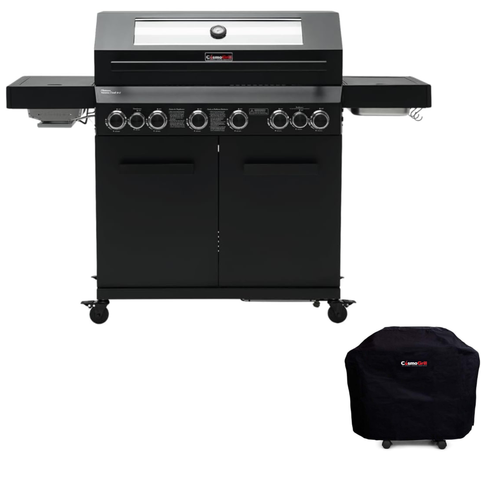 (With Cover) CosmoGrill 8 Burner Yamara Dark 6+2 Gas BBQ