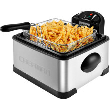 (Stainless Steel - U.k. Version) Chefman 4.3 Litre Deep Fat Fryer w/Basket Strainer, XL Jumbo Size, Adjustable Temperature & Timer, Perfect for Fried Chicken, Shrimp, Chips & More