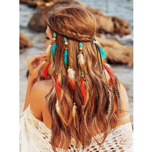 GORTIN Boho-Feder-Stirnband, Hippie-Kopfschmuck, Zigeuner-Indianer-Kostm, Kopfschmuck, Bohemian-Haarschmuck fr Frauen und Mdchen (A-Blau + Rot)