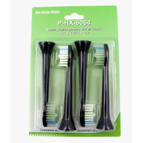 4 cabeças de escova de dentes pretas compatíveis com a Philips-Sonicare 2