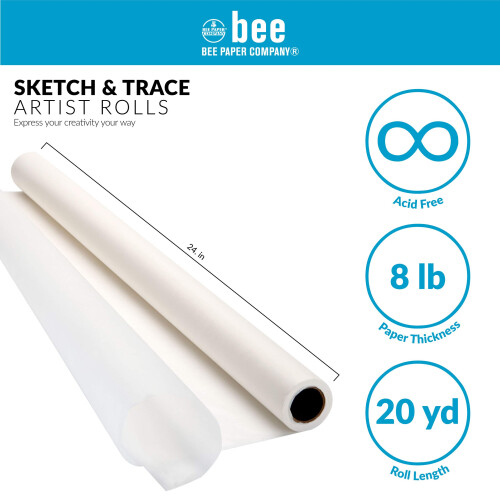 Bee Paper White Sketch og Trace Roll 24-tommer med 20 meter 2