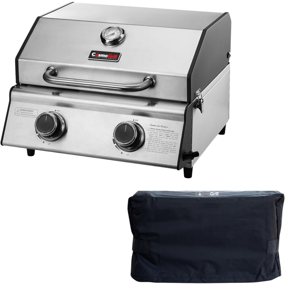 CosmoGrill Compact Stainless Steel 2 Burner Gas BBQ With Cover