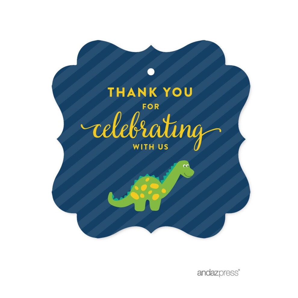 Étiquettes cadeaux fantaisie pour anniversaire Andaz Press Merci d'avoir célébré avec nous Dinosaure Lot de 24 pour cadeaux et cadeaux de fête