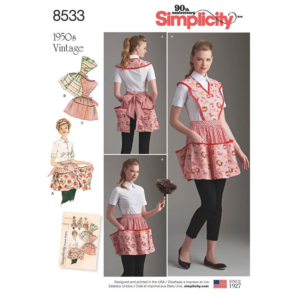 Patron de couture de tablier pour femme vintage des années 1950 de Simplicity, tailles SL