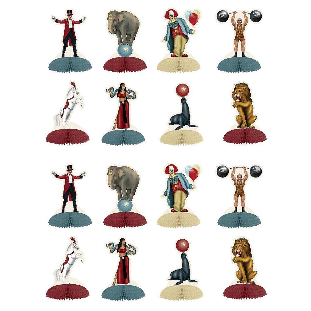 Beistle Co Beistle 54985 Vintage Circus Mini Centerpieces - 16-Count, 5In Tall, Multicolored, 2 Of Each Design, Double-Sided Cardstock With Tissue Bases