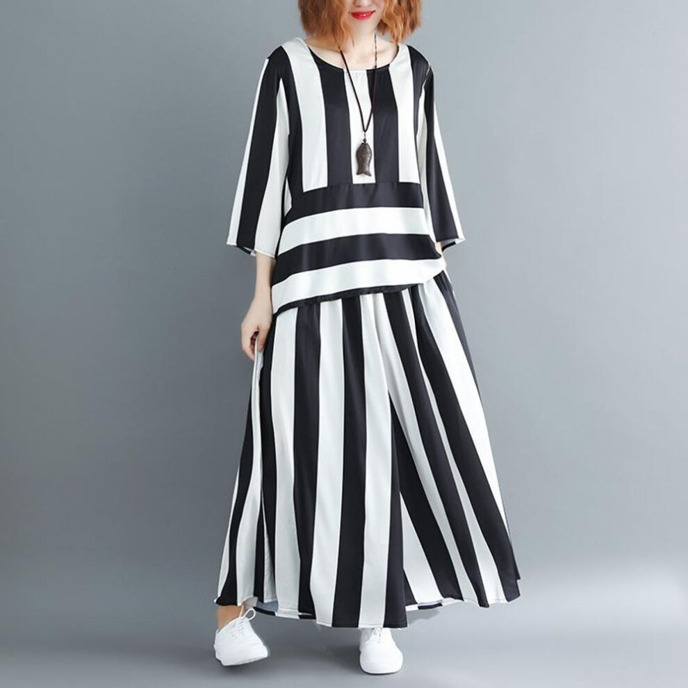 (black, One Size) Dimanaf Plus Size Women Blouse Two Piece Set  Striped Shirts Bat Sleeve Summer Chiffon Home Tops Suit Loose Casual Solid Female Oversize