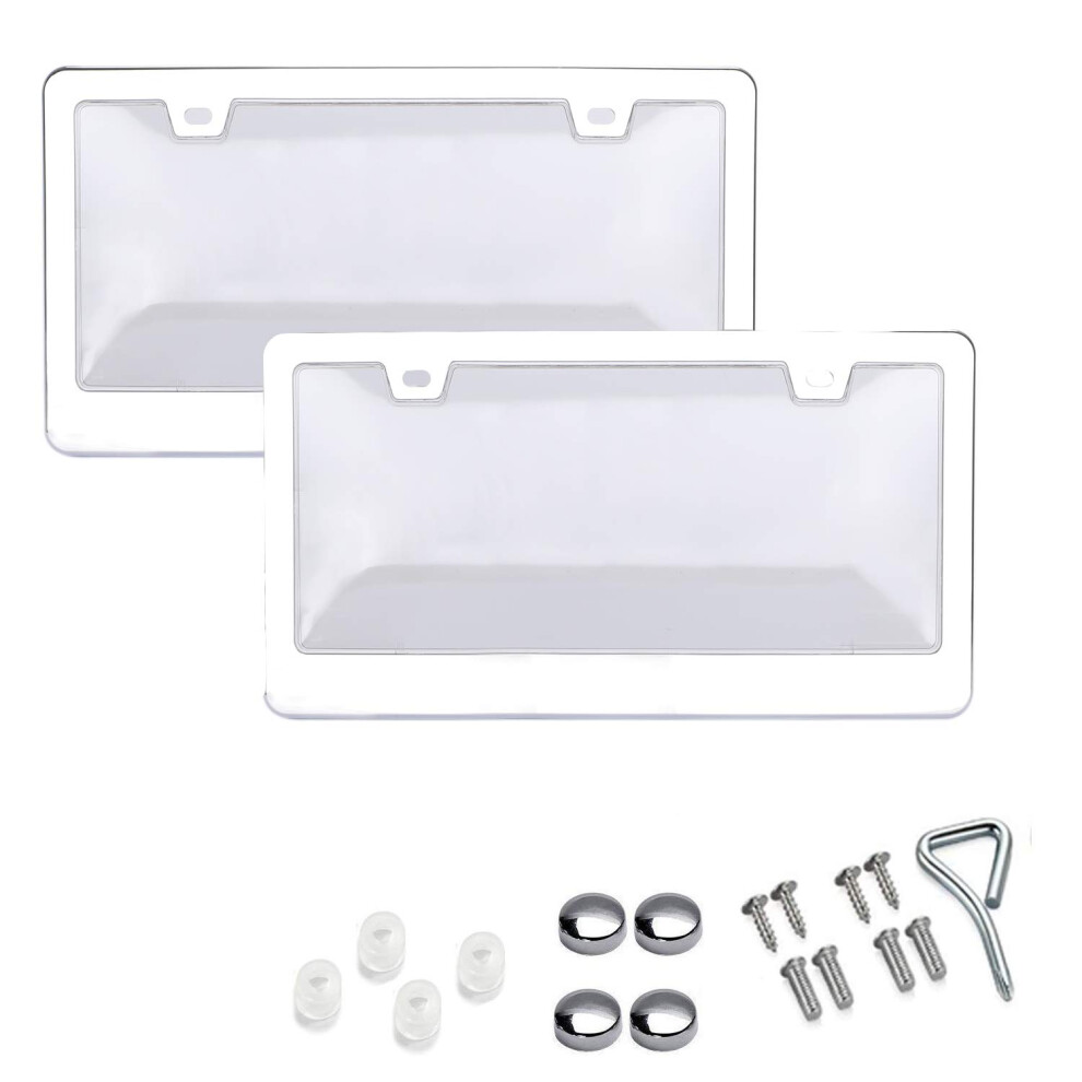 Car License Plates Shield And Chrome Frame Combo 2 Pack Clear Bubble Design Novelty Plate Covers To Fit Any Standard Us Plates 011586909472