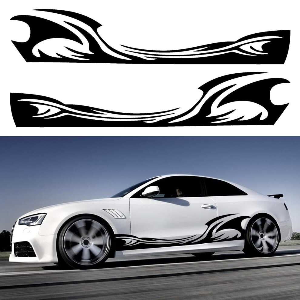 Tomall 2Pcs 82 Wave Flame Graphics Car Body Side Stickers Flame Racing Sports Stripe Decals For Car Universal Vinyl Waterproof 791107568042