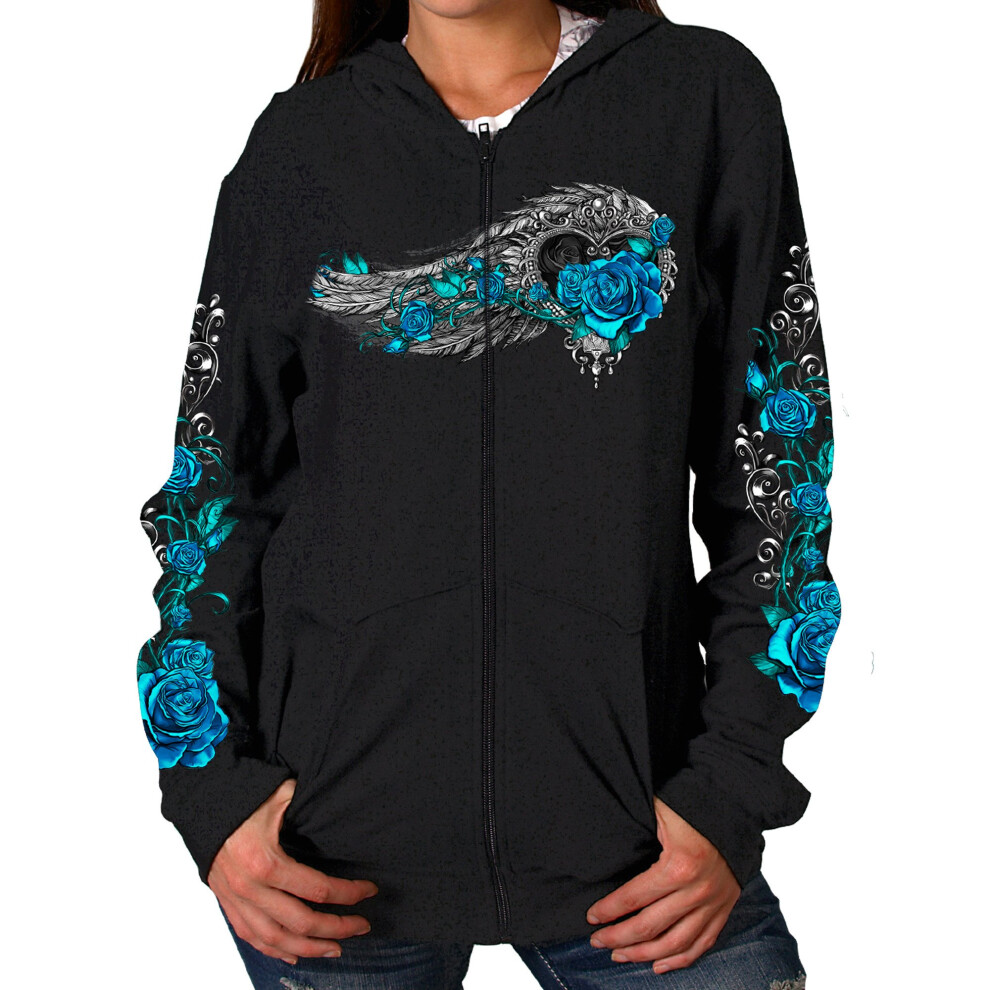 Sweat à capuche zippé pour femme Hot Leathers Motorcycle GLZ4345 Angel Roses Noir XLarge US