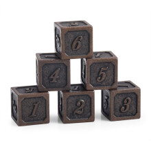DNDND Juego de Dados Metálicos D6 de Cobre Antiguo, Set de 6 Dados Sólidos con Bolsa de Terciopelo