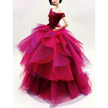 Robe Fuchsia en Dentelle Off-Shoulder Cora Gu pour Poupée de 12"