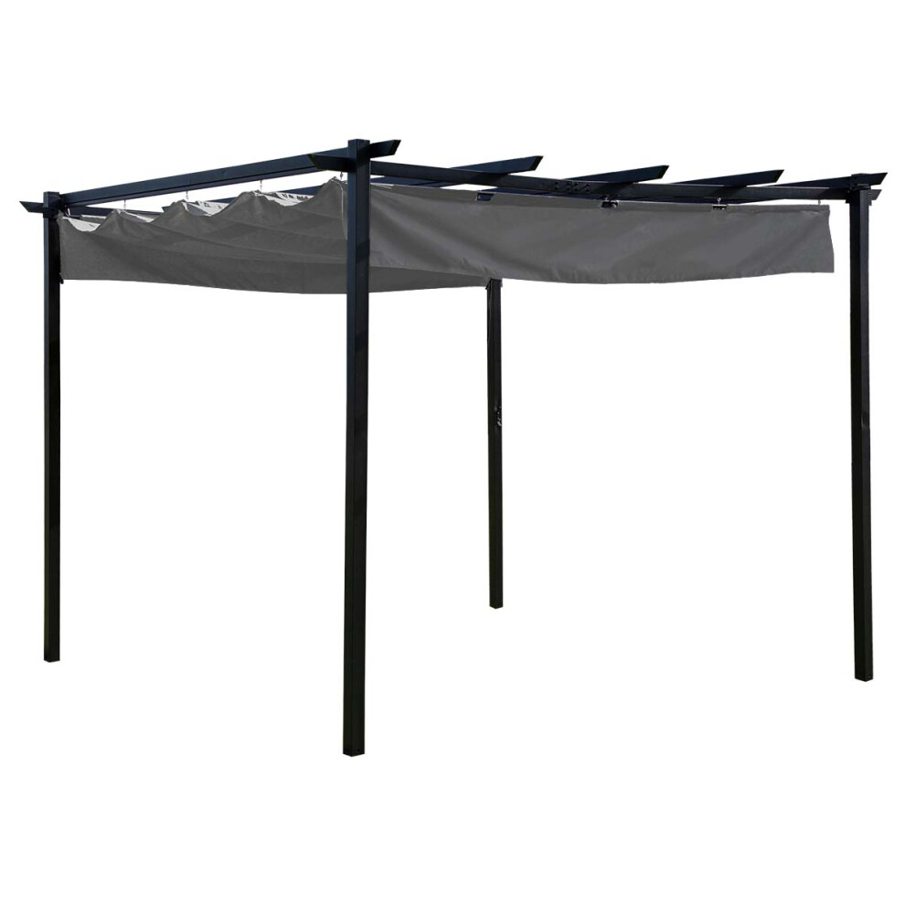 CHARLES BENTLEY 3Mx3M Outdoor Steel Pergola Style Gazebo, Modern, Garden, Patio, Grey, Canopy, Shower Resistant, Retractable Roof, Marquee, Polyester,