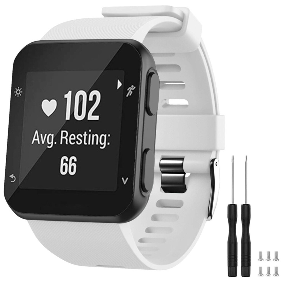 Gvfm Band Compatible With Garmin Forerunner 35, Soft Silicone Replacement Watch Band Strap For Garmin Forerunner 35 Smart Watch (White (Black Buckle)) White,Black 739929062034