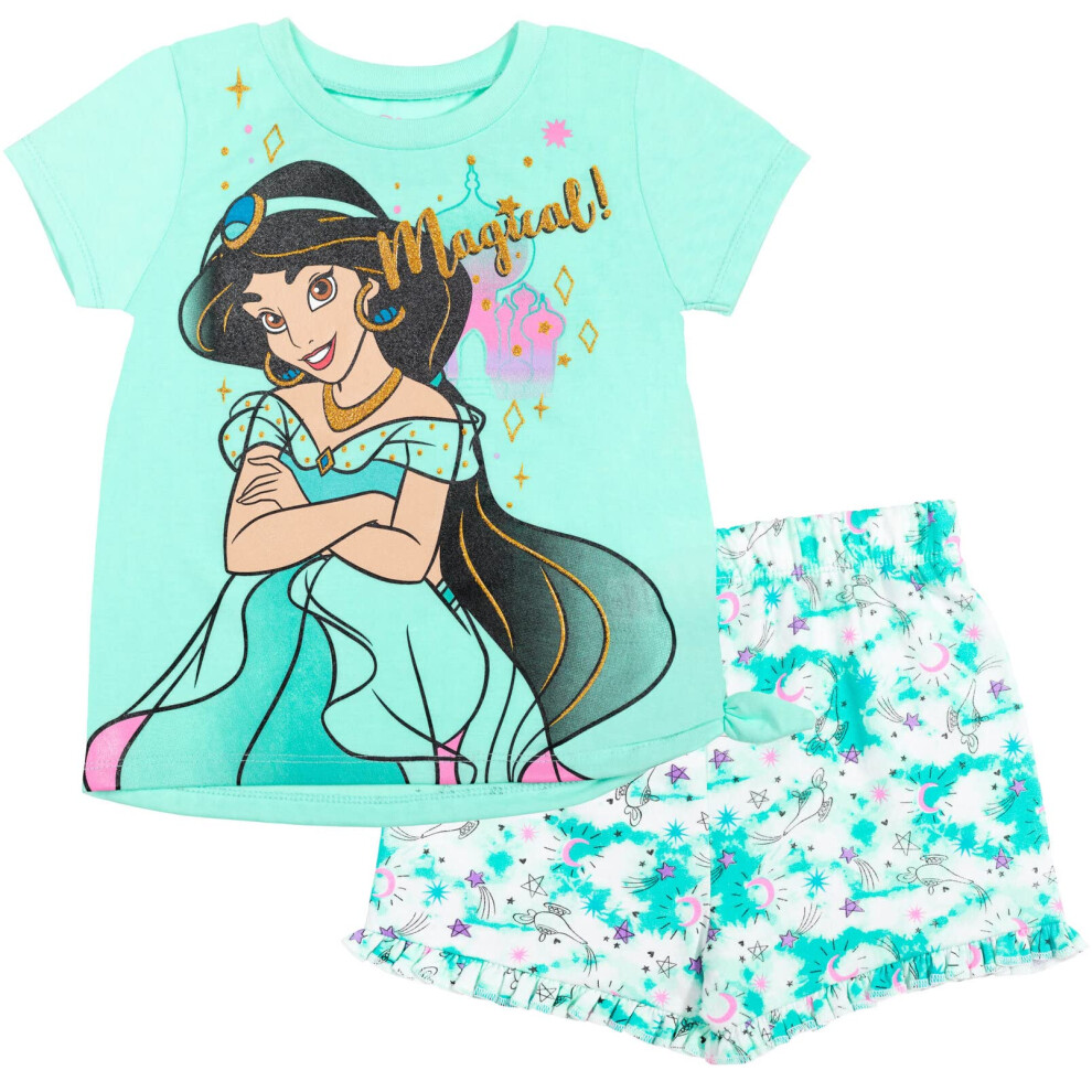 Disney Princess Jasmine Toddler Girls T-Shirt and French Terry Shorts Outfit Set 2T