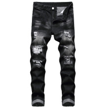 QIMYUM Herre Rippede Jeans Distressed Destroyed Slim Fit Denimbukser med lige ben (34 Black702)