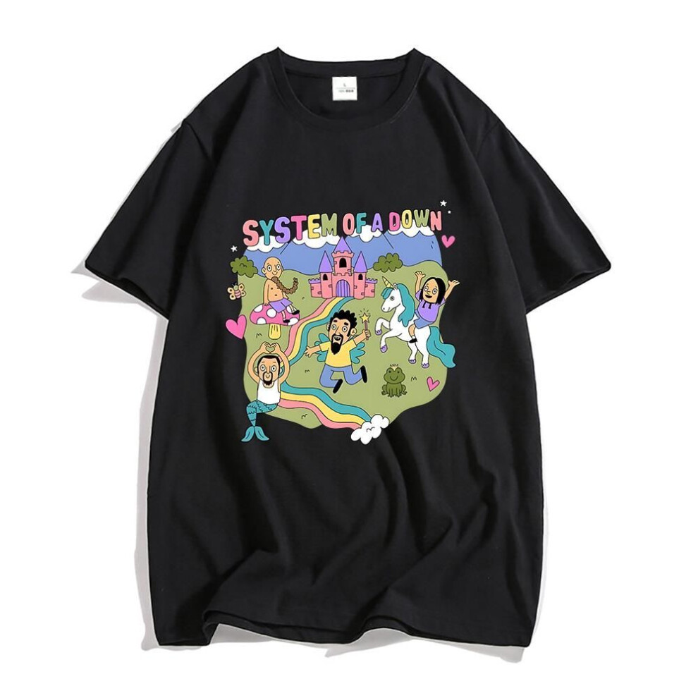 (black, XS) System of A Down Band T-shirt 100% Cotton High Quality Soft Tee-shirt Mens Cartoon Graphic Tshirt Male Rock Music Streetwear Tees