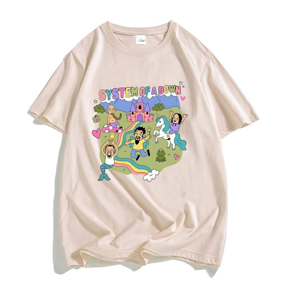 (sand, XL) System of A Down Band T-shirt 100% Cotton High Quality Soft Tee-shirt Mens Cartoon Graphic Tshirt Male Rock Music Streetwear Tees