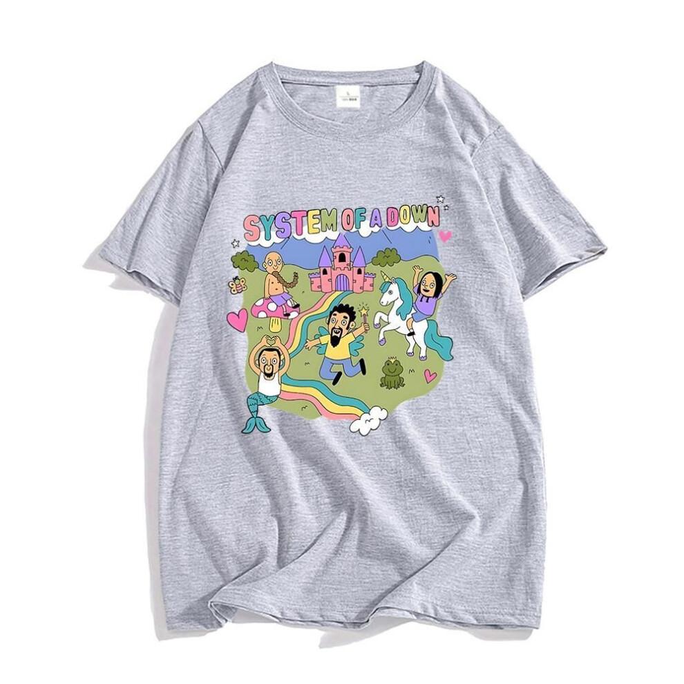 (gray, M) System of A Down Band T-shirt 100% Cotton High Quality Soft Tee-shirt Mens Cartoon Graphic Tshirt Male Rock Music Streetwear Tees