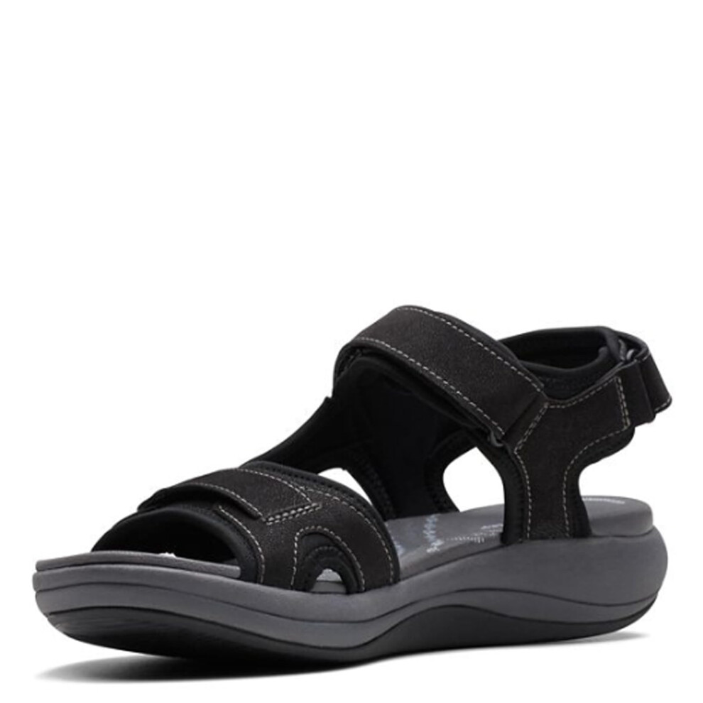 Clarks Womens Mira Bay Flat Sandal Black Textile 11
