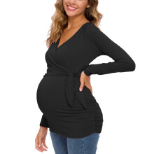 Camicie premaman da donna Glampunch, maniche corte e lunghe, con nodo frontale, top premaman avvolgenti