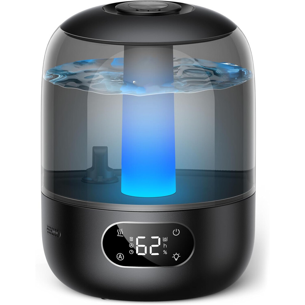 (Black) 26dB Quiet Cool Mist Ultrasonic Humidifiers for Home, Ambient Light Indicator, Essential Oil Diffuser, Room, Plants, Nursery, Black